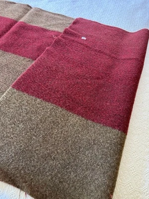 Vtg Double Face wool fabric Blanket Remnant Thick Khaki Brown Red 32”x 84” - Image 1 of 4