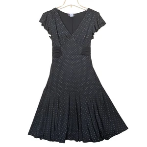 Vintage Volume One Y2K Black Polka Dot Stretch Retro Dress Midi Women's Medium - Picture 1 of 7