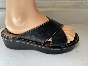 Born - Old School Criss Cross Leather Straps Slides Wedge Sandals Sz 7 EUC! - Picture 1 of 9
