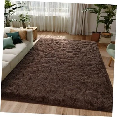 Alfombras marrón oscuro para sala de estar dormitorio, alfombra peluda difusa mullida de 4x6 pies,  Foto 1 de 4