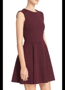 TED BAKER "FRINCA' TEXTURED MIX KNIT FIT & FLARE OXBLOOD DRESS sz 5 US 10-12 - Picture 1 of 6