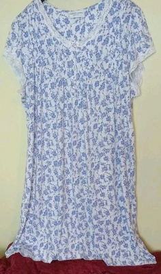 Camisón MISS ELAINE Mujer Talla 3X Azul FLORAL S/S Súper Suave  Foto 1 de 4