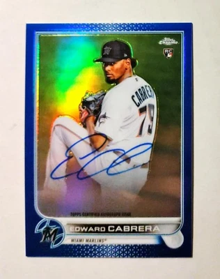 Edward Cabrera 2022 Topps Chrome RC AUTO Rookie BLUE REFRACTOR 141/150 C6 - Image 1 of 2
