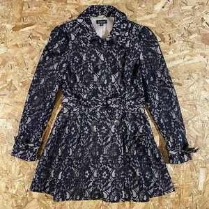 VTG Y2K Bebe Black Lace Double Breasted Corset Back Trench Womens Size Small - Picture 1 of 3