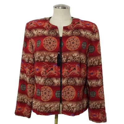 Vtg Positive Attitude Red Dragon Pattern Zip Blazer 16 (check measurements) - Image 1 of 4