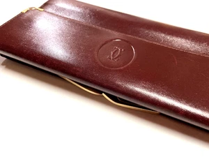 CARTIER VINTAGE MUST CC LEATHER MULTI FACES LONG WALLET BIFOLD FRANCE BURGUNDY - Picture 1 of 24