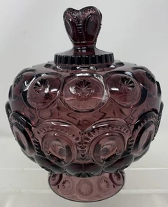Vintage L.E. Smith Moon and Star Amethyst Purple Lidded Candy Dish No Chips - Picture 1 of 7