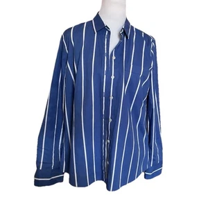 J Crew Women Garçon Poplin Blouse Bttns Shirt L Seaside Regal Blue White Stripe - Picture 1 of 18