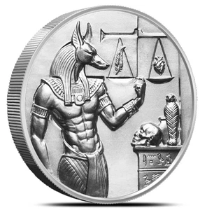 2 oz .999 FINE Silver Egyptian Gods - ANUBIS - Round Ultra High Relief BU INSTOC - Picture 1 of 3