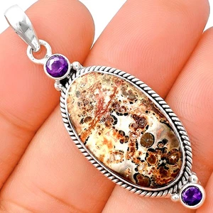 Leopardenfell Jaspis & Amethyst 925 Sterling Silber Anhänger Schmuck P-1023 - Bild 1 von 5