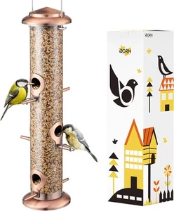 Metal Bird Feeder 14 Inch 6 Port Copper Finish Outdoor Hanging Wild Bird Feeder - Picture 1 of 9