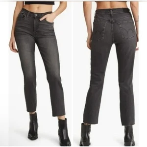 Pantalones de mezclilla para mujer Edwin Bree ajustados rectos tiro alto dobladillo crudo talla 30 negro lavado - Imagen 1 de 24