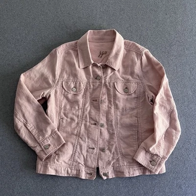 J. JILL COTTON LINEN LONG SLEEVE DENIM JACKET SIZE PM PALE PINK BOHO COUNTRY CH - Image 1 of 4