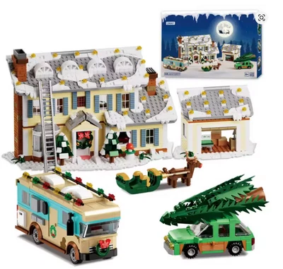 MARKENLOS Klemmbausteine Weihnachtshaus Van Auto & Elch Szene Modulbaukit! Geschenk NEU