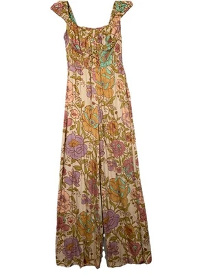 Free People 滚山连身裤五颜六色花卉帽袖宽腿女式 XS — 第 1/4 张图片