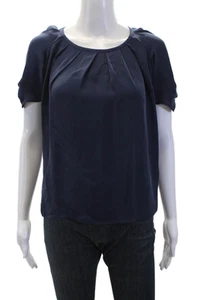 Joie Women's Round Neck Short Sleeves Silk Drape Blouse Navy Blue Size XS - Picture 1 of 6