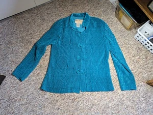 Norm Thompson Turquoise Button Collar Sweater Top Womens Size Small - Picture 1 of 6