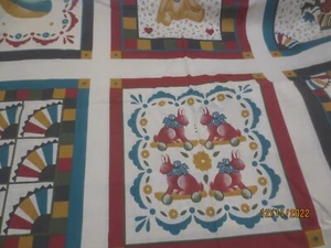 Vintage Cuddle Prints Primitive Stencil Quilt 9 Pillow Panel Fabric Fabri-Quilt - Picture 1 of 7