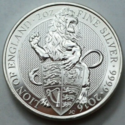 Moneda de plata Gran Bretaña 2016 2 oz 9999 Bestias de la Reina El León de Inglaterra £5 Foto 1 de 4