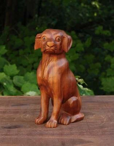 8" Wooden Hand Carved Dog Figurine Decor Sculpture Art Statue Home Decor Wood - Picture 1 of 6