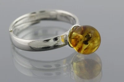 Anillo ajustable de plata con cuentas redondas ámbar báltico genuino hormiga fósil 2,6 g 200416-12 Foto 1 de 4