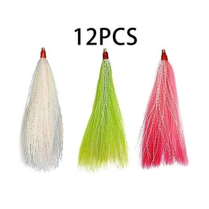 12 Pieces Fishing Bucktail Hair Teaser for Seabass Reservoir Fishing Tackle - Picture 1 of 22