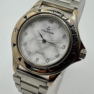 Vintage Calypso Quartz Watch Unisex Silver Fixed Bezel Analog New Battery 7" - Picture 1 of 6