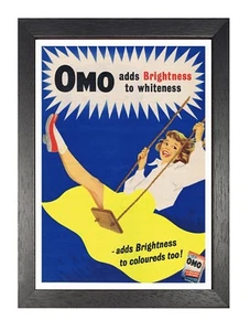 Omo Old Advert Retro Vintage Poster Girl on Swing Yellow Dress Picture Print - Picture 1 of 3