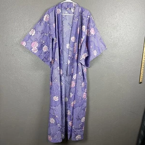 SMITHSONIAN INSTITUTION Purple Japanese Kimono Caftan Robe Floral Size M Cotton - Picture 1 of 12
