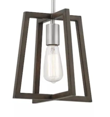 Iluminación progresiva Forrester madera de teca y níquel estilo granja luz colgante Foto 1 de 4