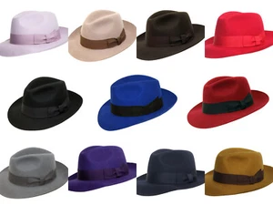 Denton Hats 100% Wool Mayfair Fedora Hat With Ribbon Band 12 Sizes 12 Colours - Picture 1 of 24