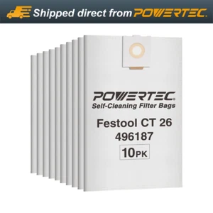POWERTEC 75037-P2 Filter Bags for Festool 496187 Fits CT 26, 10 PK - Picture 1 of 8