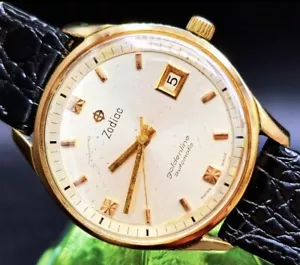 Vintage ZODIAC "Goldenline" Swiss 1960's Automatic Men's Watch W/ Superb Design - Picture 1 of 2