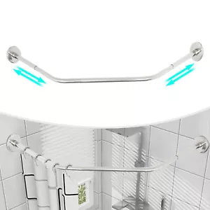 Stainless Steel Corner Shower Curtain Rod Adjustable Curved Shaped Rack Bathroom - Picture 1 of 19