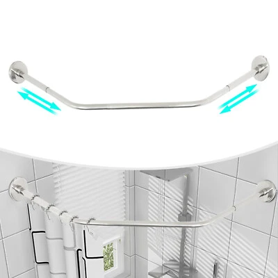 Corner Shower Curtain Rod Adjustable Stainless Steel Curved Shaped Rack Bathroom - Image 1 of 4