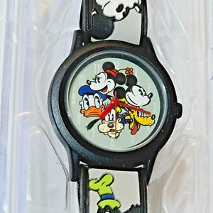 Disney Mickey Minnie Donald Goofy Pluto Time Works Collectors Watch Black Tone - Picture 1 of 12