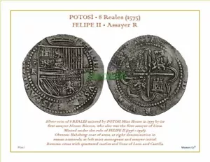 Foglio #1 dell'album MONETE DI POTOSI MINT/ 8 REALES (1575) Felipe II Assayer R - Foto 1 di 3