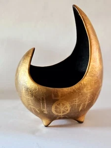 Mid Century Modern Sascha Brastoff More Gold Midas Vase  Artist Signed 10"x7"x7" - Picture 1 of 9