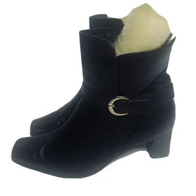 Anne Klein Womens Sz 9.5 Mamaiara Boots Ankle Booties Black Leather Stacked Heel - Image 1 of 4