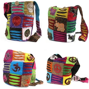 Ethnic Patchwork Sling Shoulder Bag - Hippy Fabric Cotton Bags - Picture 1 of 11