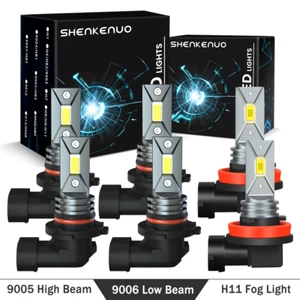 9005 9006 H11 LED Combo White 6000K Headlight High Low Beam Bulbs Fog Light Kit - Picture 1 of 12