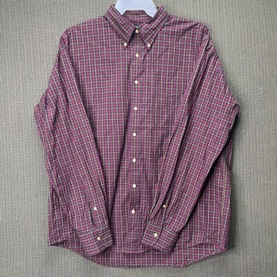 Camisa masculina Lands End XL 17-17.5 xadrez vermelha flanela portuguesa botão para cima - Imagem 1 de 4