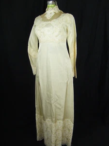 Vintage 60er Jahre Elfenbein Illusion Schulter Blumenmuster Spitze Krepp Mod Hochzeitskleid-Büste 33/2XS - Bild 1 von 15