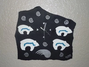 Desert Southwest Art Bear Fetish Flagstone Handmade Wall Clock By Elissa Shakal - Picture 1 of 10