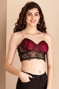 Hot Padded Underwired Full Cup Strapless Backless Longline Bralette Black LaceFS - Picture 1 of 6