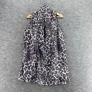 Blusa donna senza marchio taglia unica bianca stampa animalier colletto senza maniche casual - Foto 1 di 8