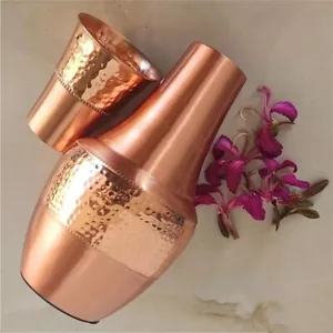 100% Reinkupfer Wasserflasche mit eingebautem Glas, Kupferkrug Geschenk für Vater - Bild 1 von 9