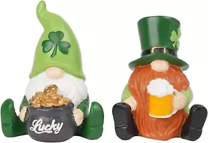 St Patrick'S Day Gnome Decorations - 2PC Gnome Figurines with Lucky Shamrocks Be - Picture 1 of 12