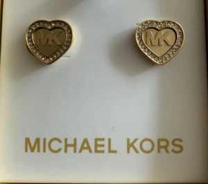 Michael KORS 10mm yellow Gold Steel Pave Logo Valentine Day stud Earrings NWT$60 - Picture 1 of 6