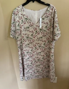 Qixing Floral Print Shift Dress V-Neck Bell Short Sleeves Women’s Size XL NWT - Picture 1 of 17